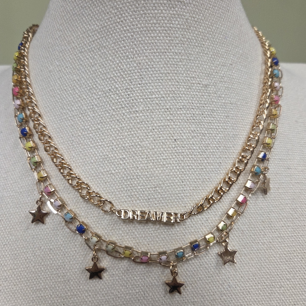 BOGO💖BP. Goldtone Multicolor Mini Charm Star and DREAMER Necklace